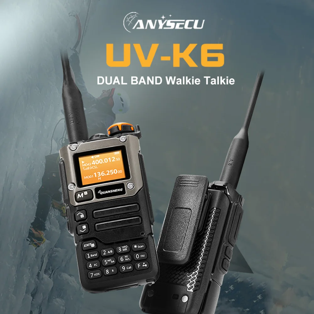 Anysecu QuanSheng UV-K6 UV-K5(8) Walkie Talkie 5 Вт UHF VHF Airband Radio 200 каналов NOAA Weather Alert Type C зарядное устройство