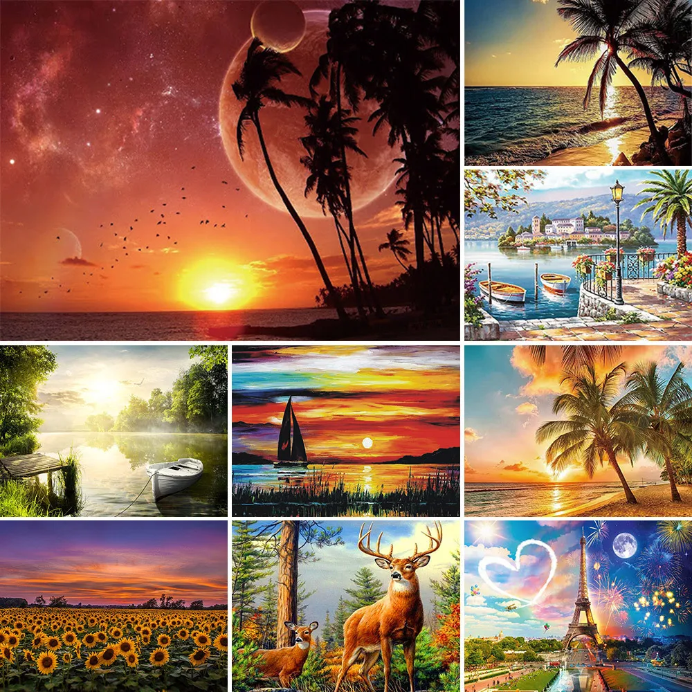 Набор для вышивки крестиком водорастворимый холст с пейзажем природным принтом