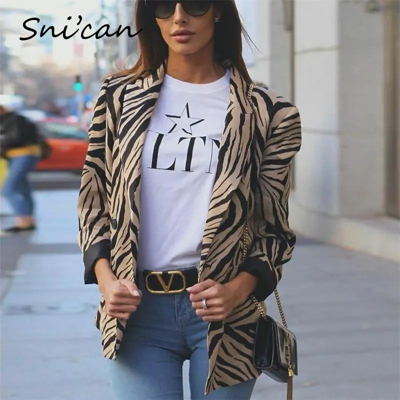 

Zebra Striped Office Ladies Jacket Coat Vintage Oversize Casual Women Blazer Mujer Outwear Female Chic Tops 2022 Chaqueta Veste