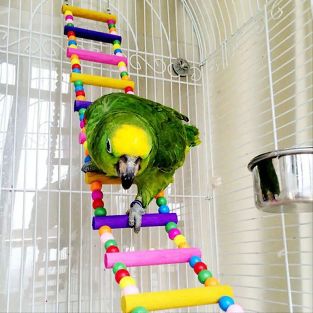 

Colourful Pet Climbing Ladder Biting Wood Brick Toys with Hanging Rope for Bird Parrot Supplies