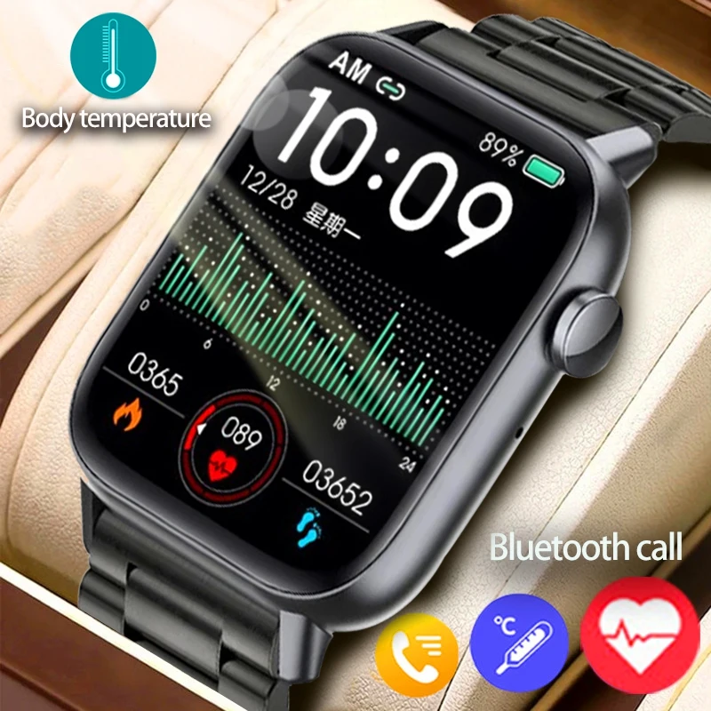 

New 1.72inch Smart Watch Men 300mAh Battery Bluetooth Call Body Temperature Detection Sport Fitness Waterproof Women Smartwatch