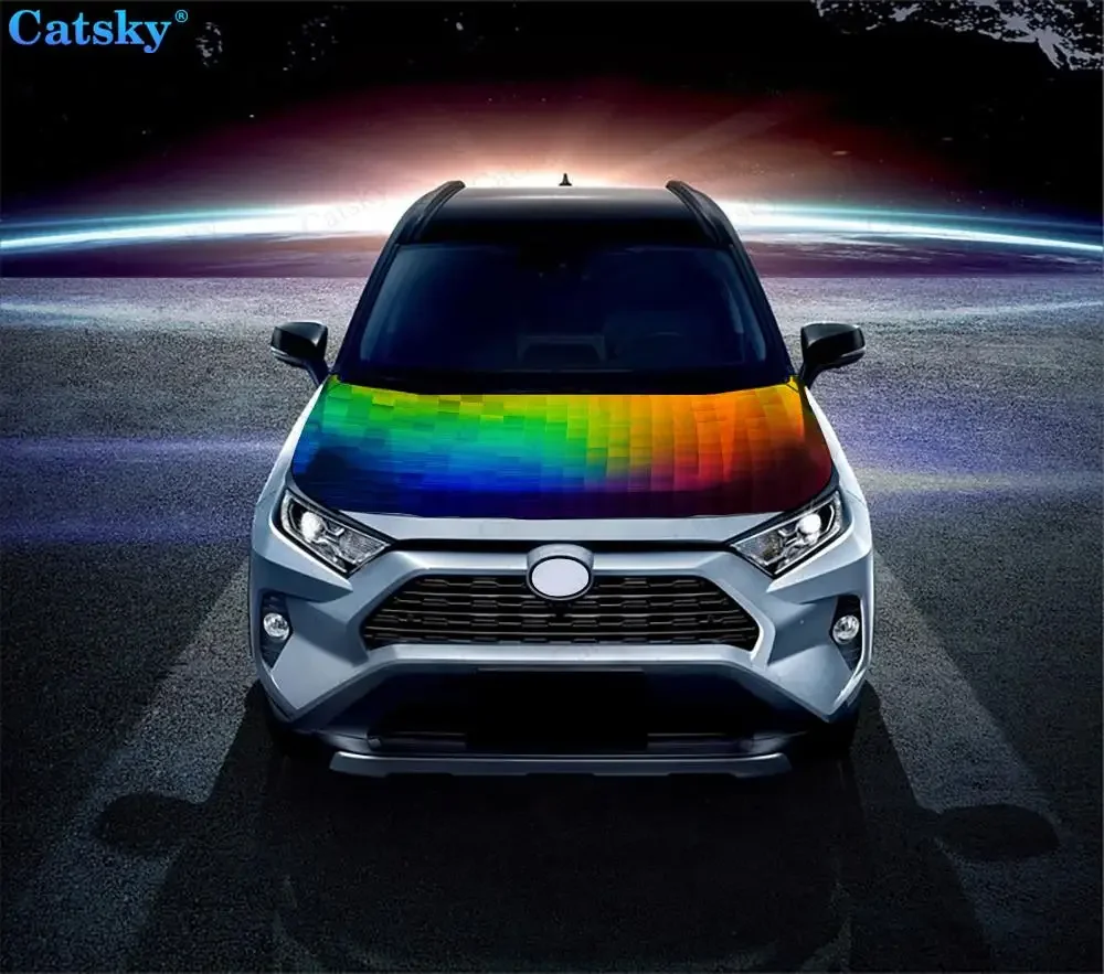 Радужный Рифленый Дизайн наклейки виниловая пленка на крышку двигателя защитная