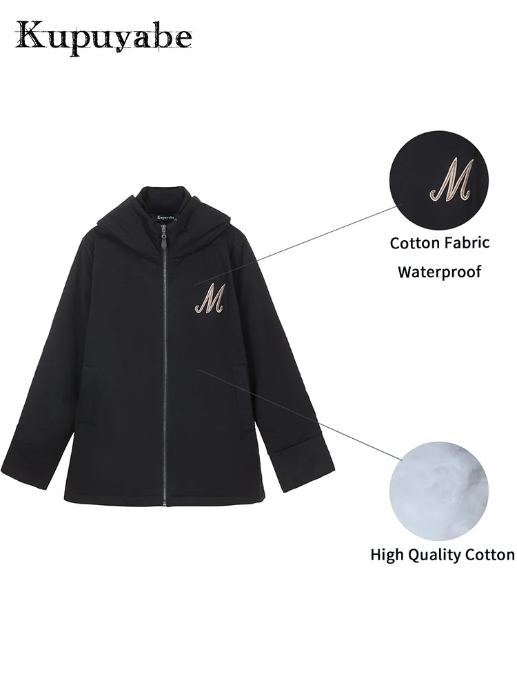 KUPUYABE Women's Winter Jacket Cotton Filled Cotton Jacket Thickened Thermal Windproof Zipper Pocket Fashion Coat