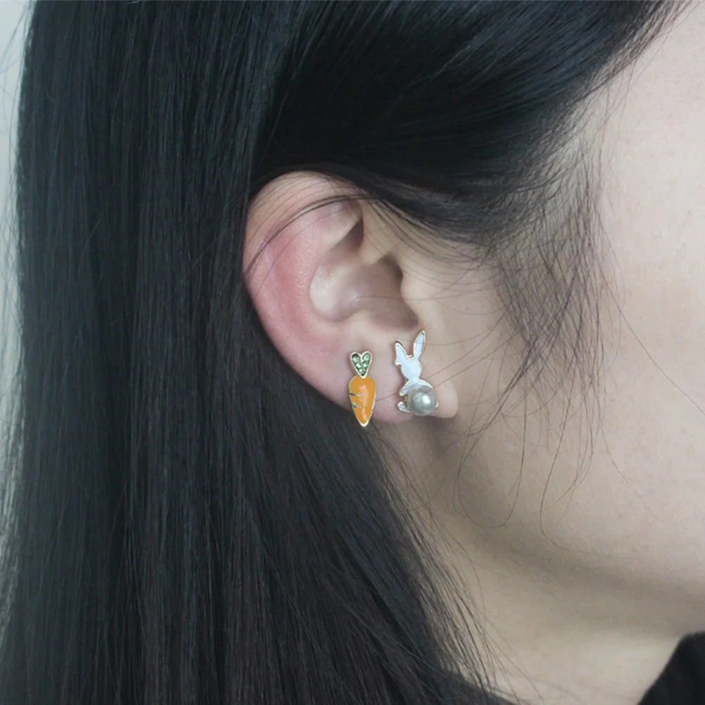 Японские и корейские серьги-морковки женские серьги-гвоздики с кроликом для