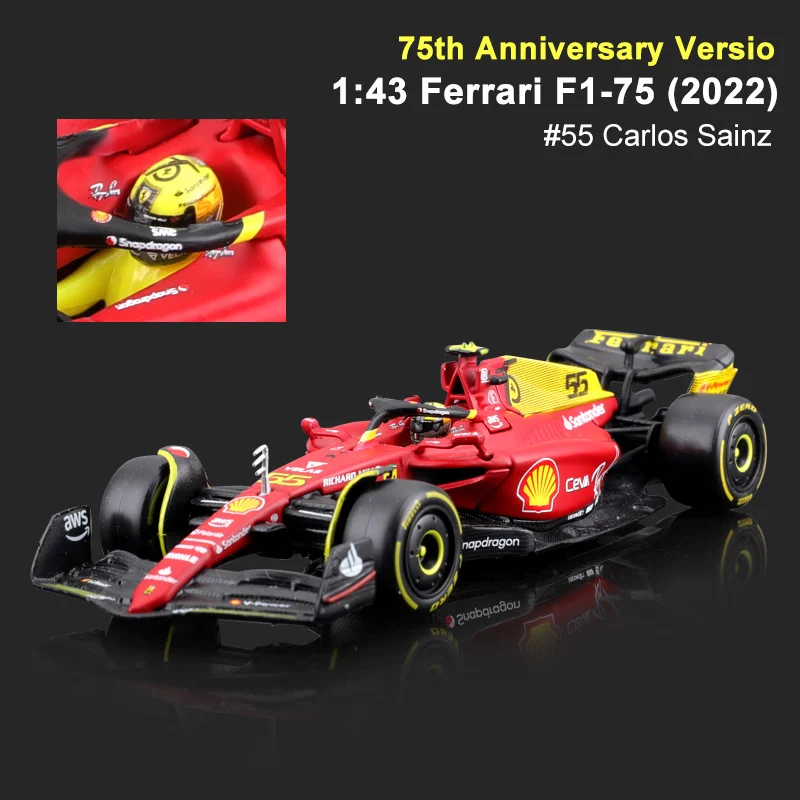 В наличии Bburgao F1 1:43 Ferrari F1-75(2022) 7-я Юбилейная серия миниатюрная литая модель из