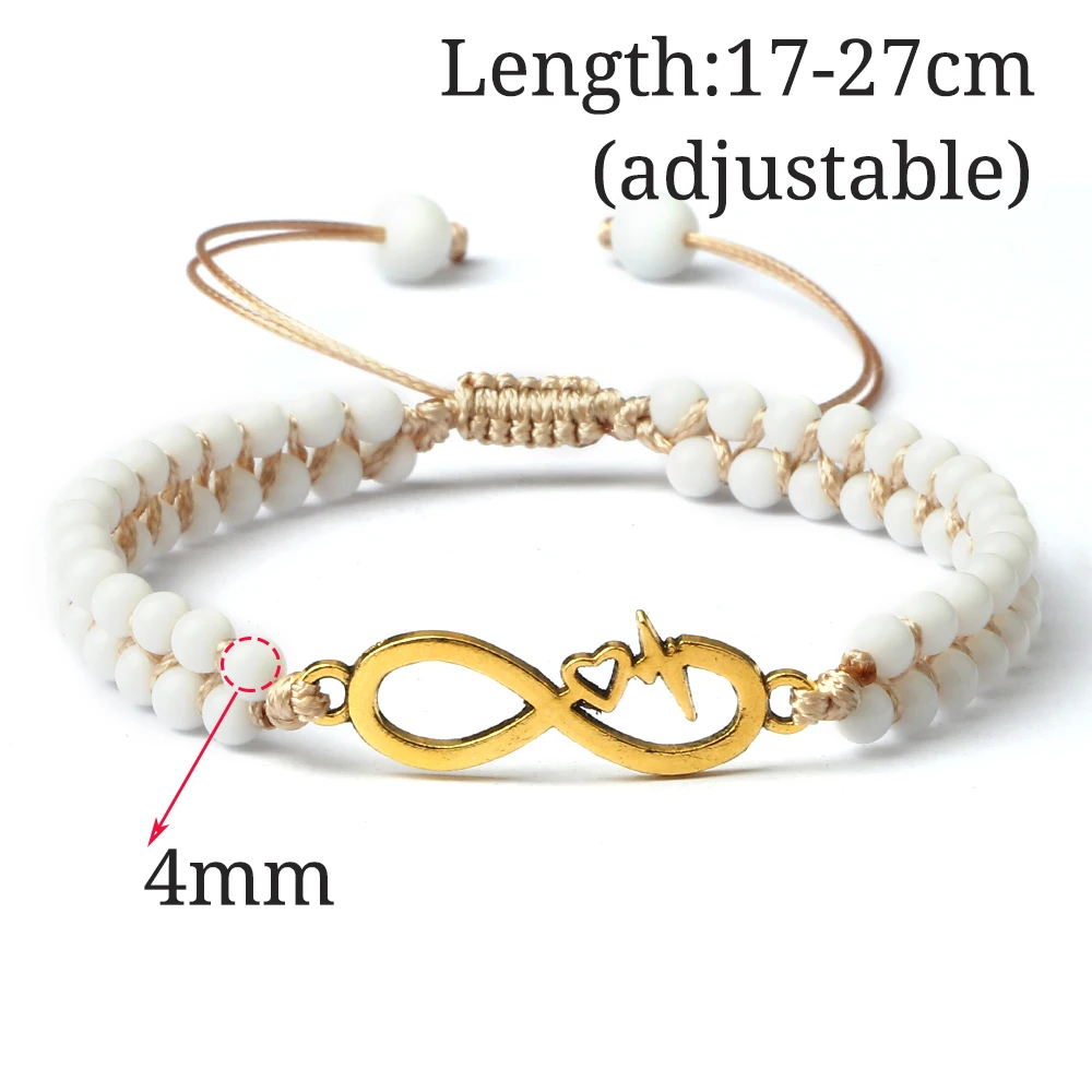 Двухрядный браслет в стиле бохо 4 мм белый фарфоровый из бисера подвеска виде