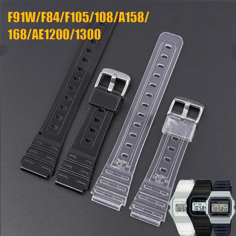 Ремешок для часов прозрачный яркий силиконовый браслет Casio F-91W/108 F-84/168 F-105/1300