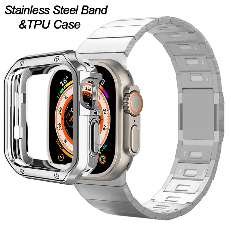 

Magnetic Buckle Stainless Steel Strap+TPU Case For Apple Watch Ultra 49mm Band 8 7 45mm 42 44mm Adjustable Bracelet iWatch 654SE