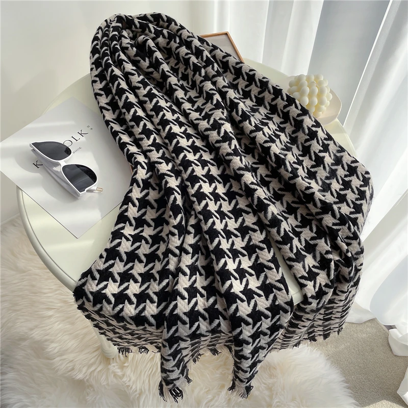 Толстый шерстяной шарф женский плед новинка 2022 теплый зимний кашемировый из