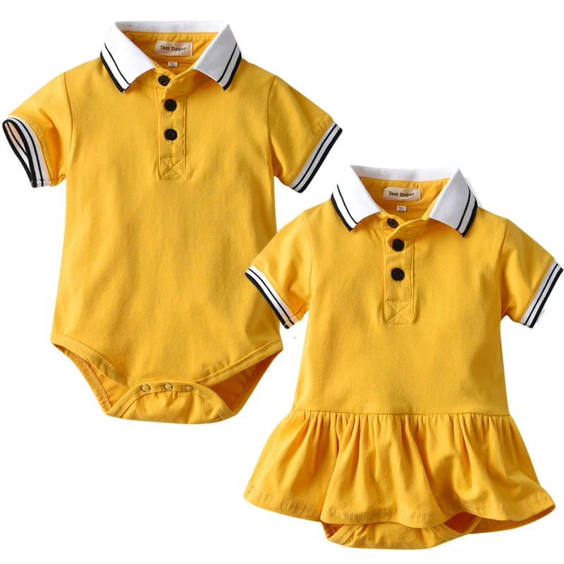 

Модный комбинезон для мальчиков 0-3 лет, желтого цвета, с коротким рукавом