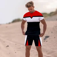 summer mens track and field clothing jogging casual t shirt shorts sports outdoor mens short sleeved suit color stitching