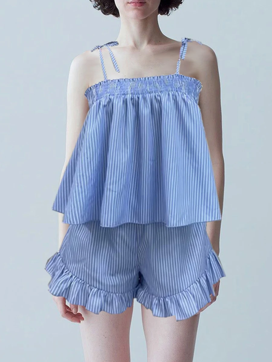 Пижамный комплект Y2K в полоску для женщин из 2 предметов топ на бретельках и