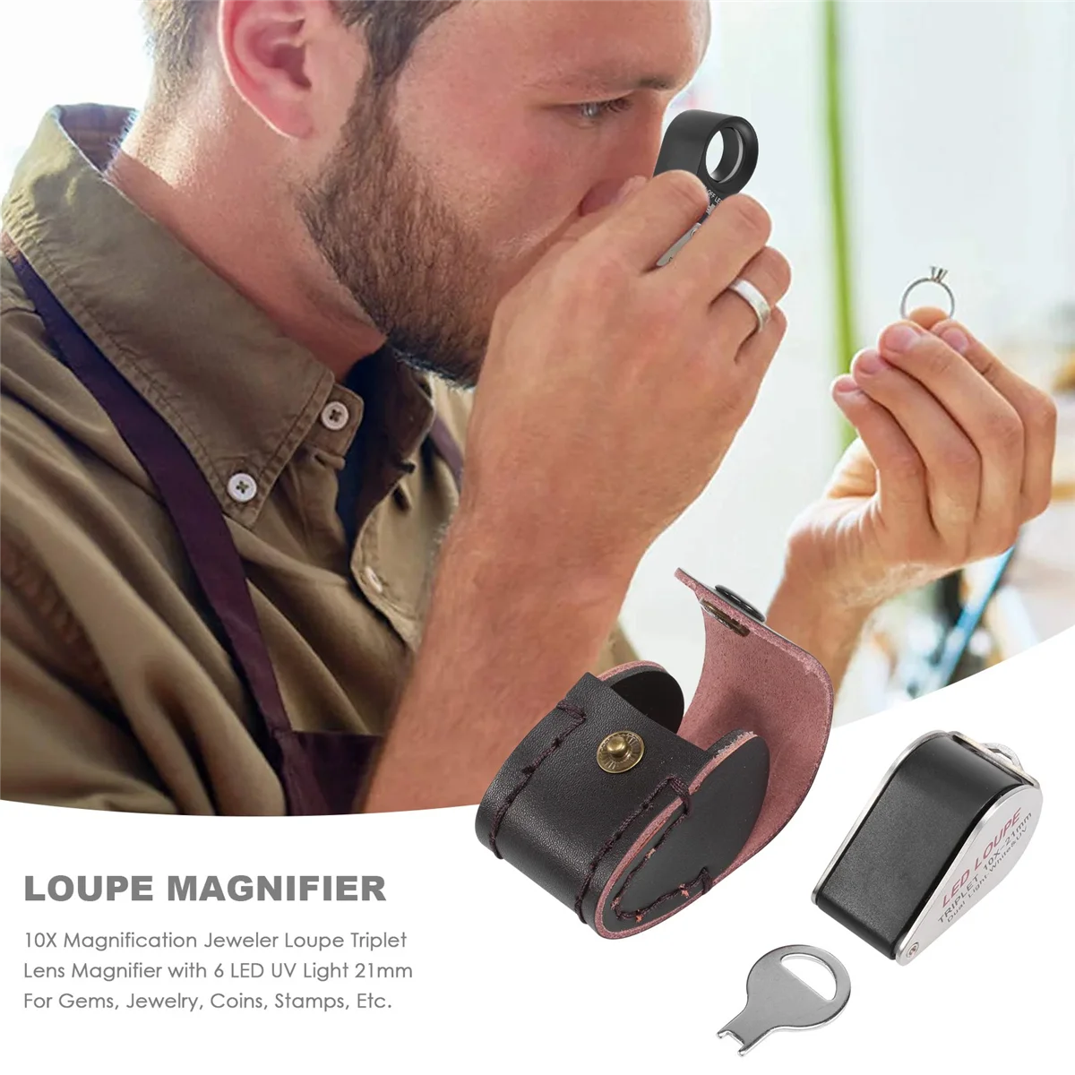 Ювелирная лупа с 10-кратным увеличением тройной линзой и 6 светодиодными