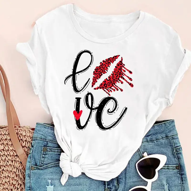 2022 Love Lip Graphic Print T-Shirt Women Summer Fashion Tshirt Femme White Short Sleeve Female Clothes Tops Tees T Shirt Female