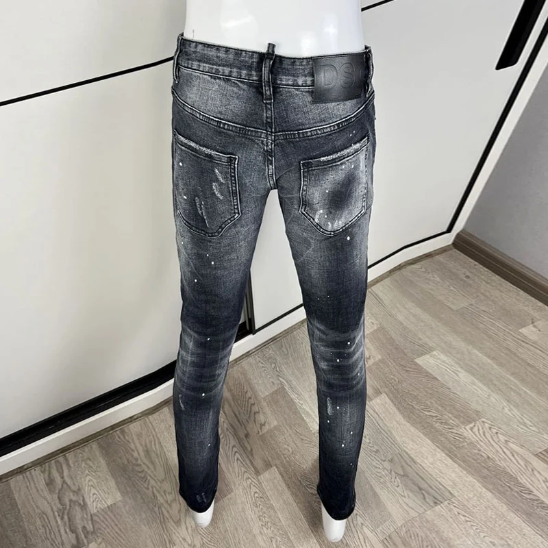 Street Fashion Men Jeans Retro Black Gray Elastic Slim Ripped Jeans Men High Quality Brand Designer Vintage Denim Pants Hombre