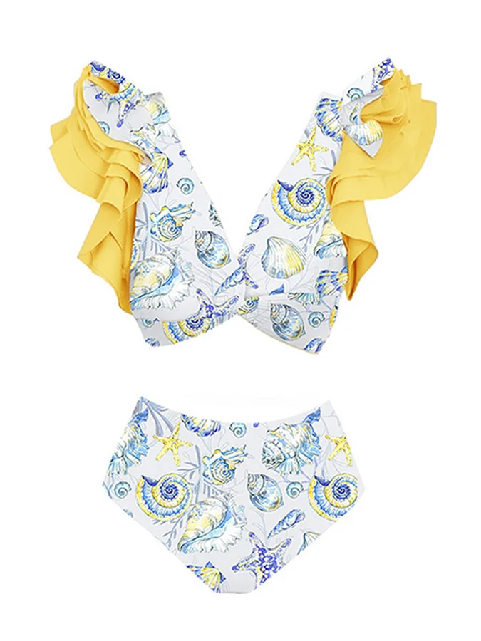 

Бикини и накидка с принтом океанских ракушек