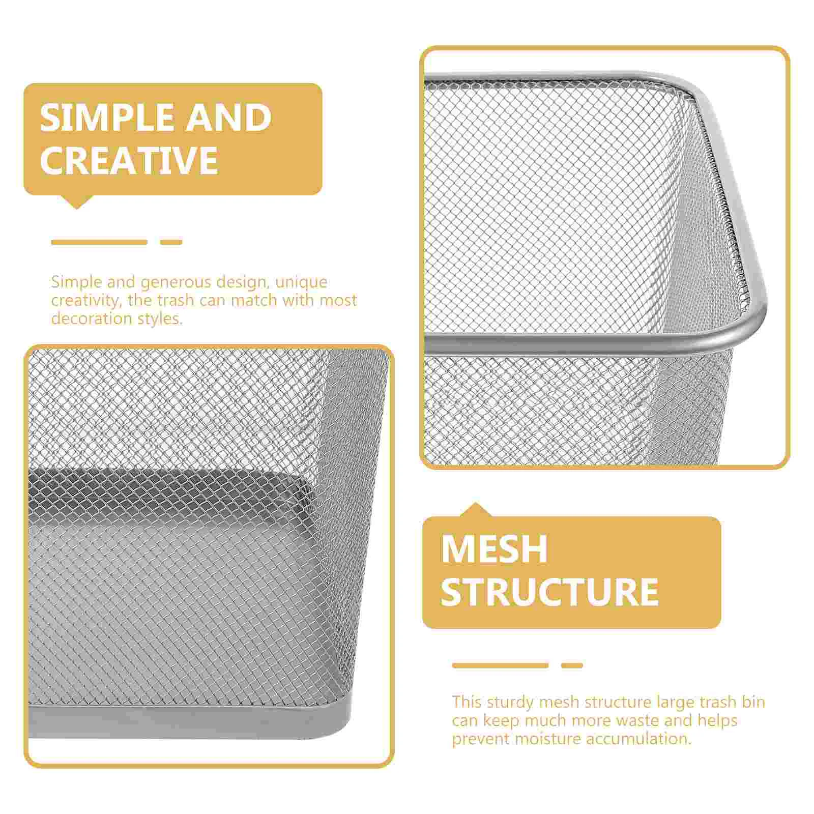 

Trash Bin Can Basket Garbage Metal Mesh Office Waste Rubbish Bathroom Cans Kitchen Paper Wastepaper Storage Wastebasket Laundry