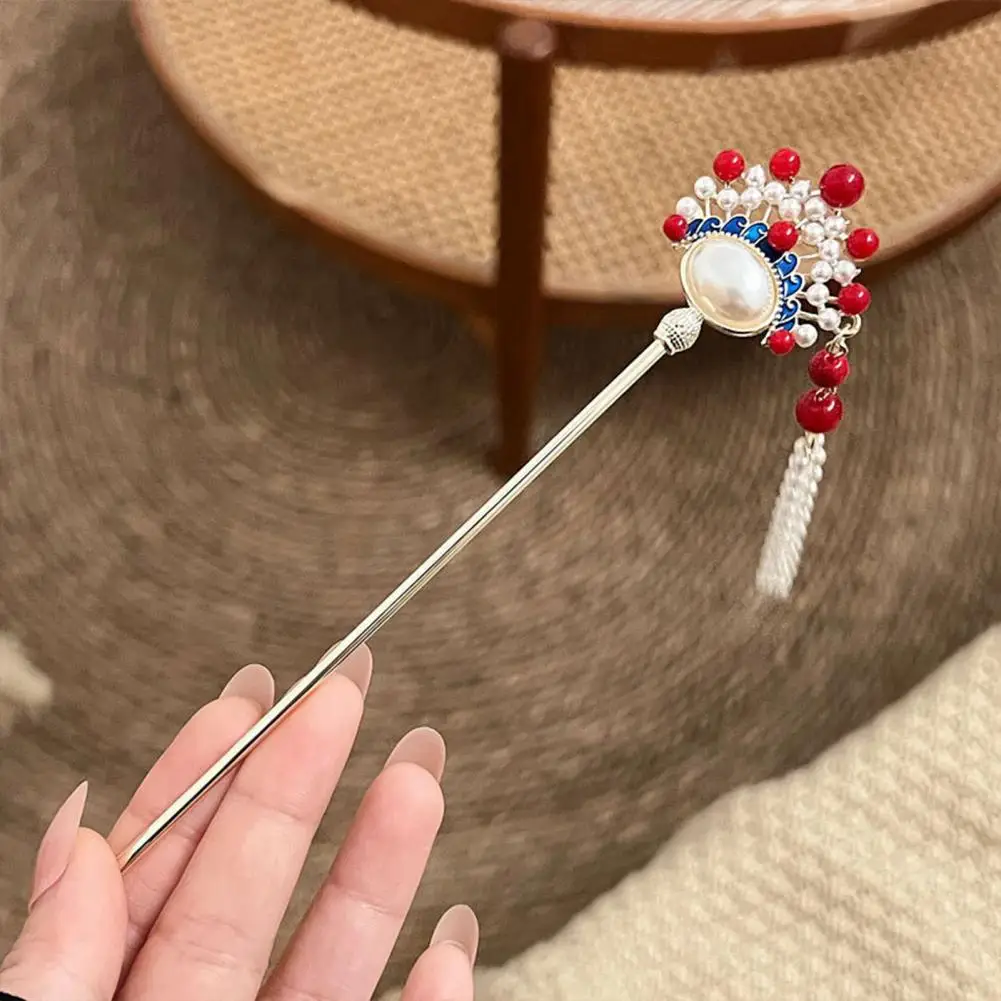 

Hairpin Elegant Lady Hair Accessories Vintage Chinese Style Hairpin with Tassel Theatre Face Design Classical Hair Stick Updo