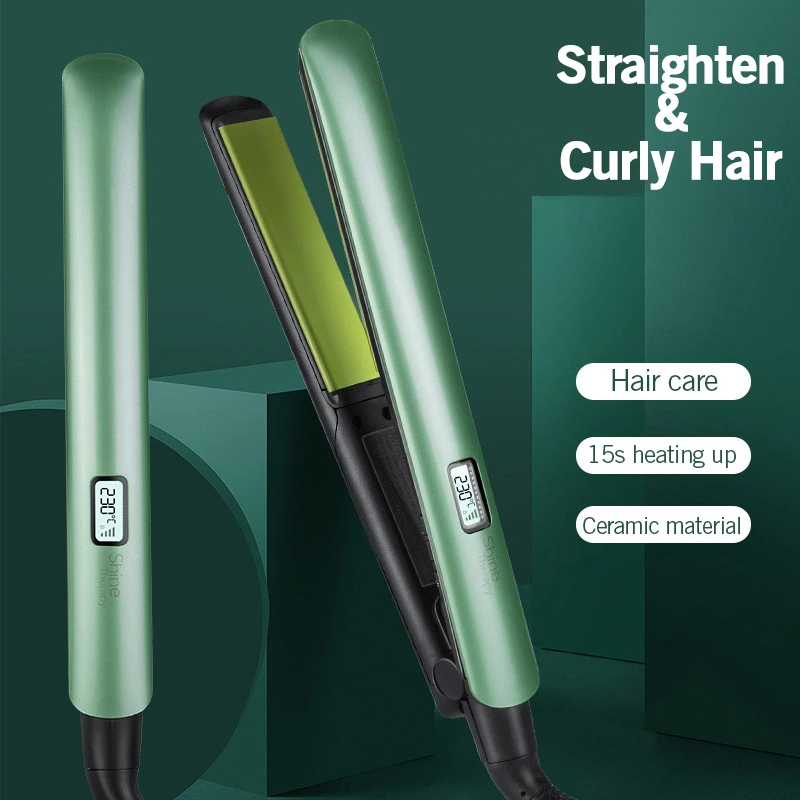 

2 in 1 Speed Hot Curling Iron Green LED Display Ceramic Splint Temperature Adjustable Hair Straightener Electric Hair Curler