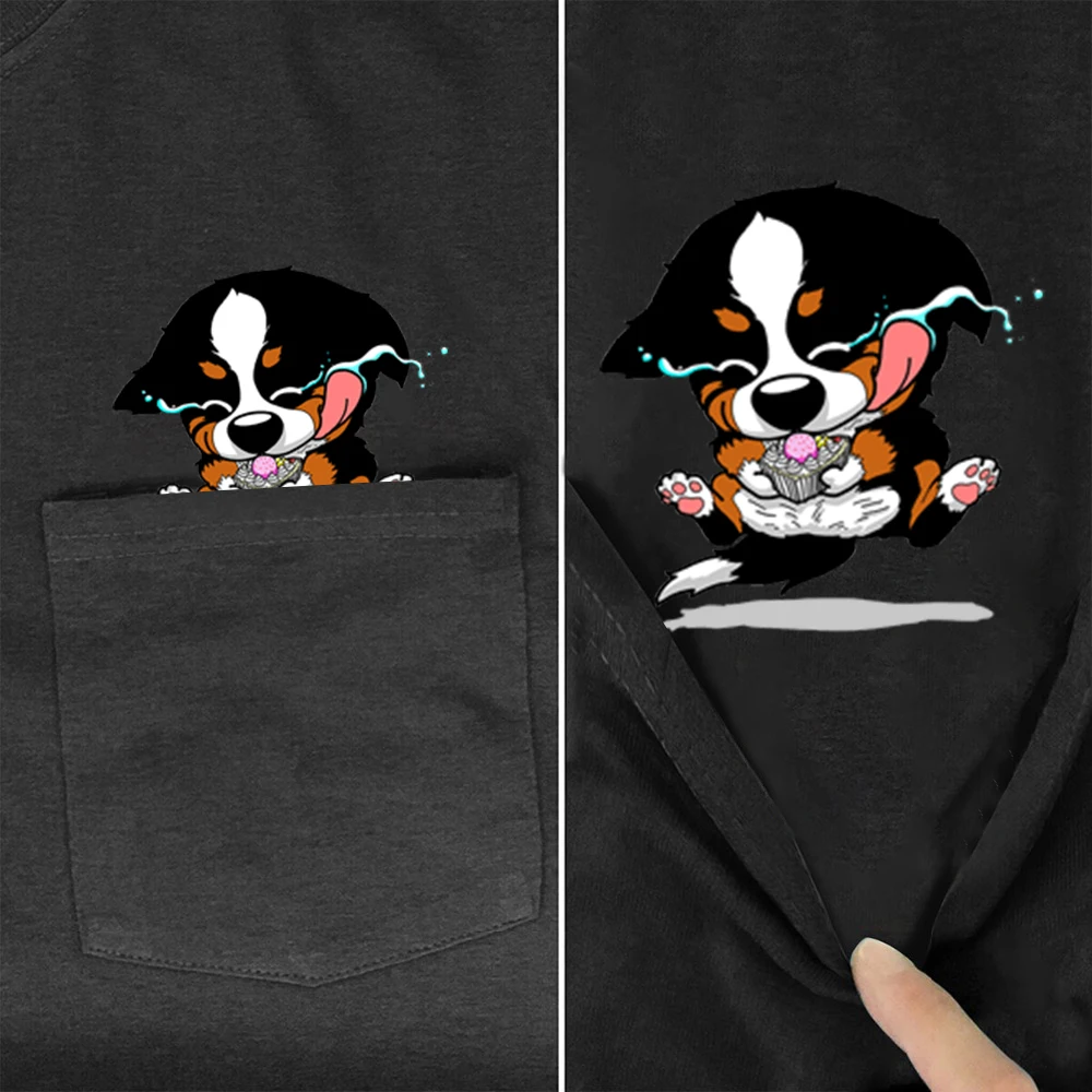 

CLOOCL Fashion Cotton T-shirts Funny Cute Bernese Mountain Dog Pocket Tees Hip Hop Tops Graphic Shirt Woman Tshirts