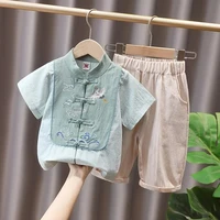 childrens clothing hanfu boys clothes suit summer childrens baby short sleeved shorts 2pcs boy tang suit