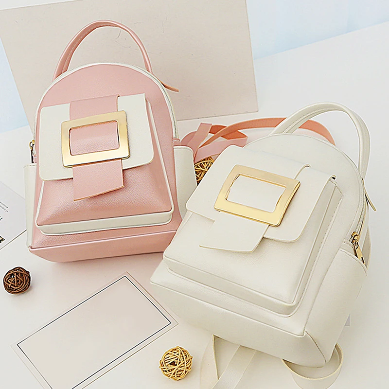 

Big Capacity Women Backpack Fashion Color Matching Small Backpack Ladies Shoulder Crossbody Bag Soft Leather Female Mini