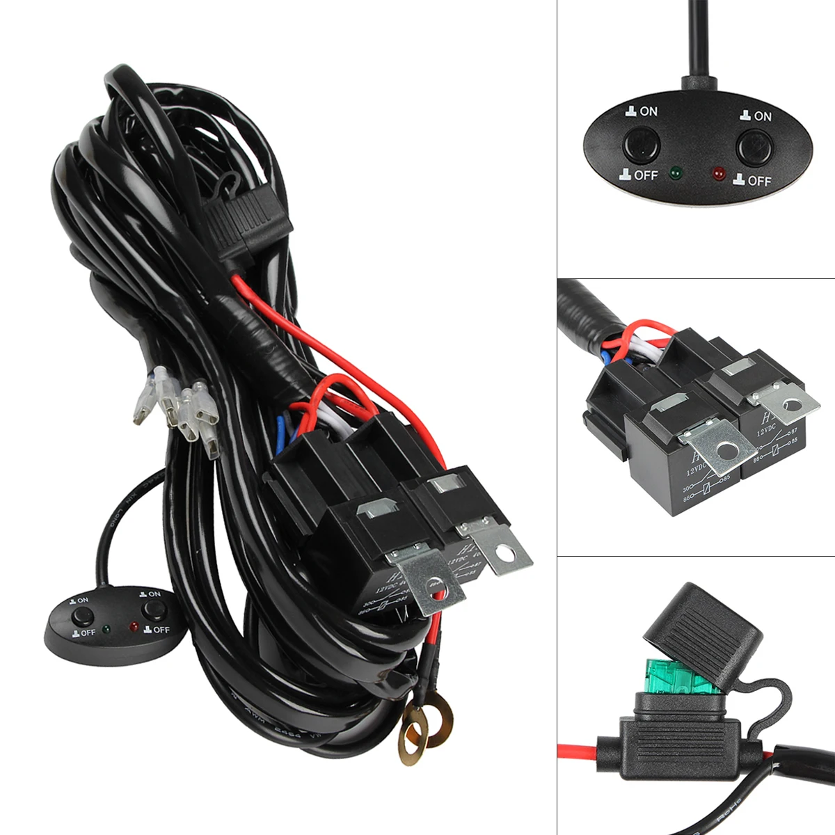 

14AWG 2 Leads Connector Wiring Harness Kit LED Light Bar 12V On Off Switch Power Relay Blade Fuse for Off Road LED Work Lights