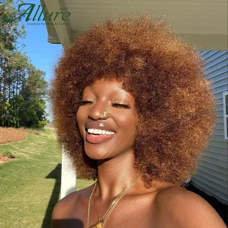 

Натуральные черные афро кудрявые вьющиеся парики из натуральных волос для чернокожих женщин Бразильские короткие пушистые волосы Реми пар...