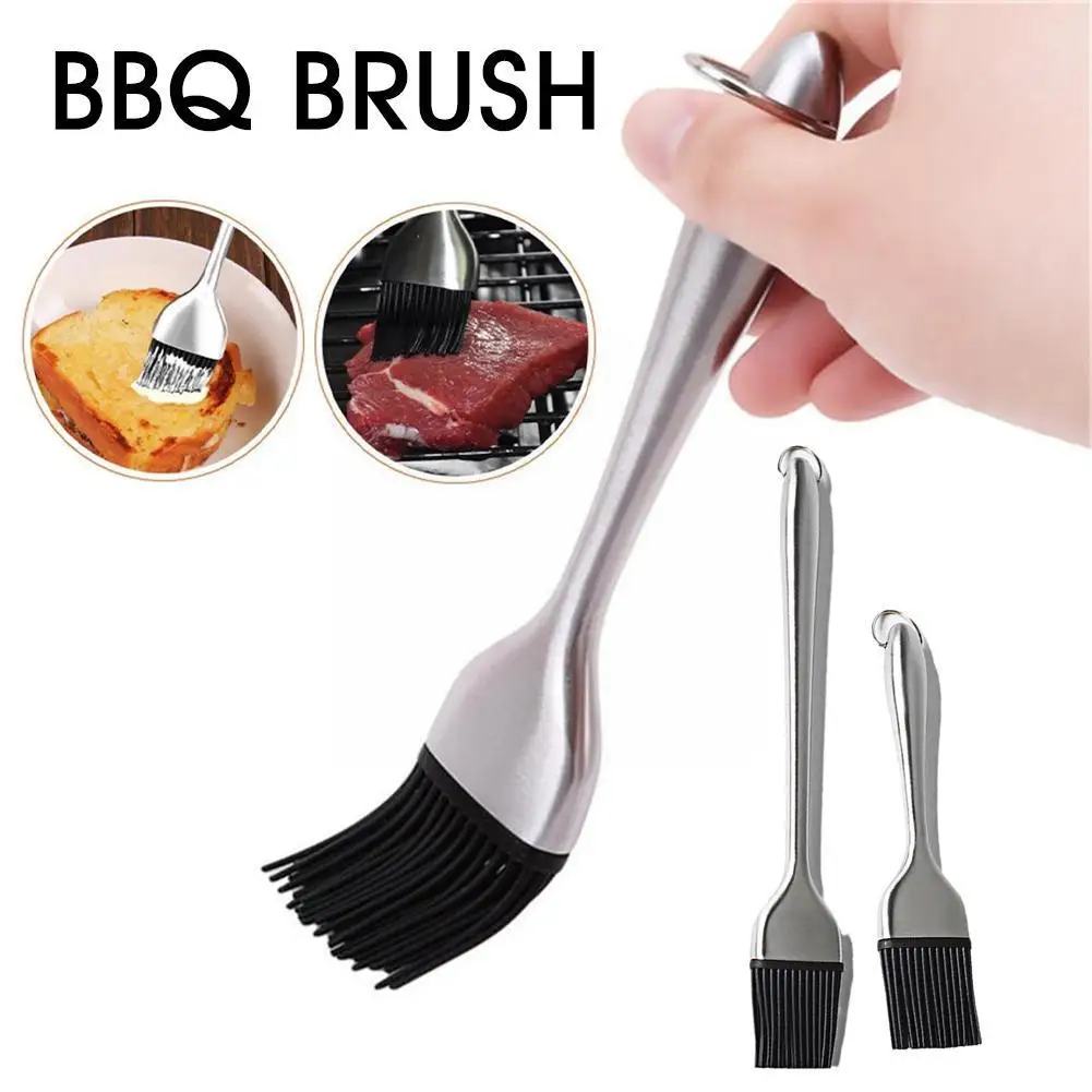 

20cm BBQ Brush Stainless Steel Hand Shank Basting Pastry Oil Brush Kitchen Accessories For Grilling 2 Size F9P5