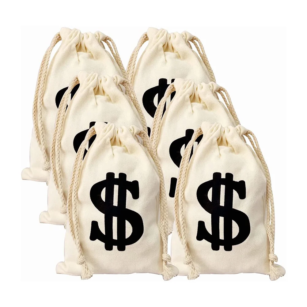 

6 Pcs Dollar Sign Money Bag Pirate Costumes Bags Decorate Party Decorative Cotton Cowboy Cosplay Theme Supplies