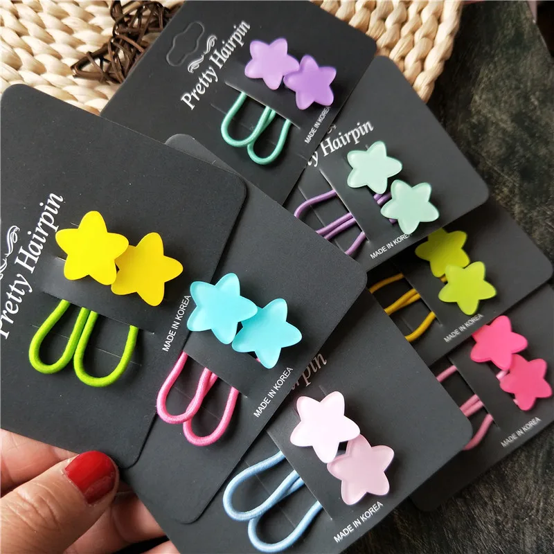 

2pcs Fluorescence Color Elastic Hair Bands for Kids Star Floral Heart Hair Rope Hair Tie for Baby Girl Headwear Hair Accessories