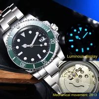 green ceramic rotating bezel stainless steel bracelet automatic movement mens mechanical watch 40mm black aseptic dial