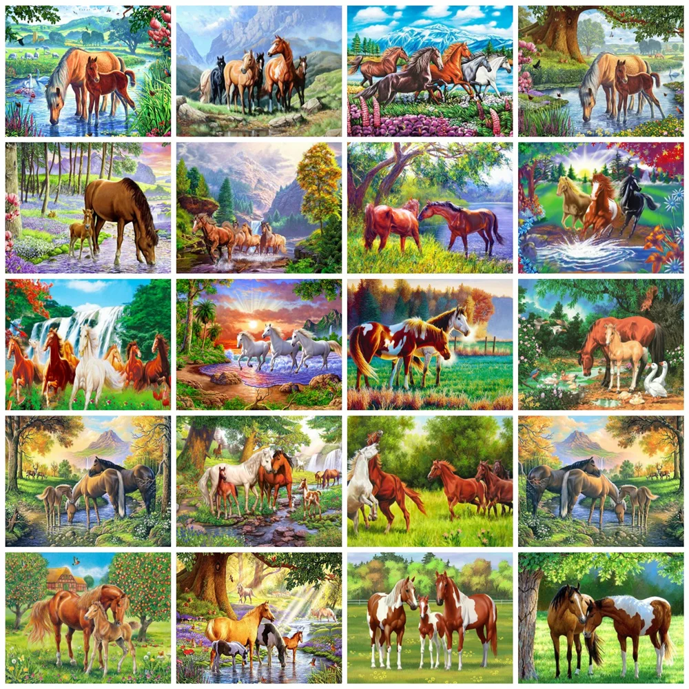 

Huacan 5d Diy Diamond Painting Horse Natural Landscape Home Decor Diamond Mosaic Embroidery River Tree Scenery Wall Sticker