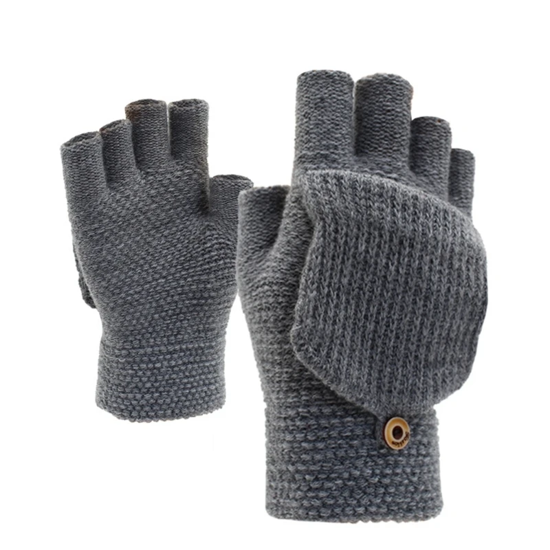 

Knit Convertible Gloves Touchscreen Gloves Fingerless Gloves Winter Flip Gloves Men Wool Touchscreen Mittens DXAA