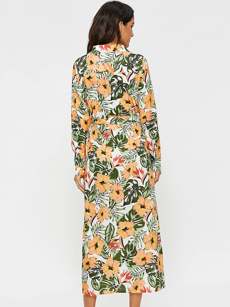 Длинное платье-рубашка Aachoae с цветочным принтом женское Бандажное платье длинным