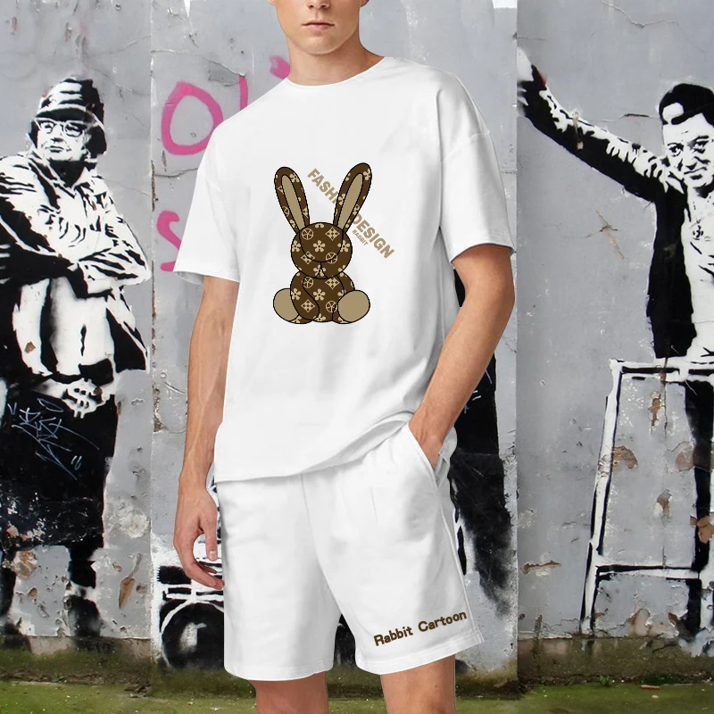 Men Tracksuit 2 Piece Set Summer Printed Round Neck T-Shirt Casual Beach Shorts Sports Suits Fashion Luxury Male Clothing