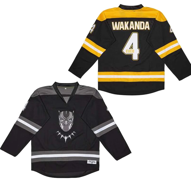 Ice Hockey Jersey Wakanda Killmonger Wakanda King 4 Wakanda Jerseys Outdoor Sportswear Sewing Embroidery Black Yellow 2023 New