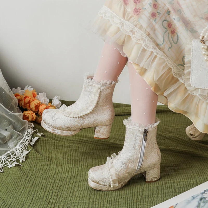 Женские ботильоны с вышивкой и жемчугом 5 см 45 46 47 48 US17