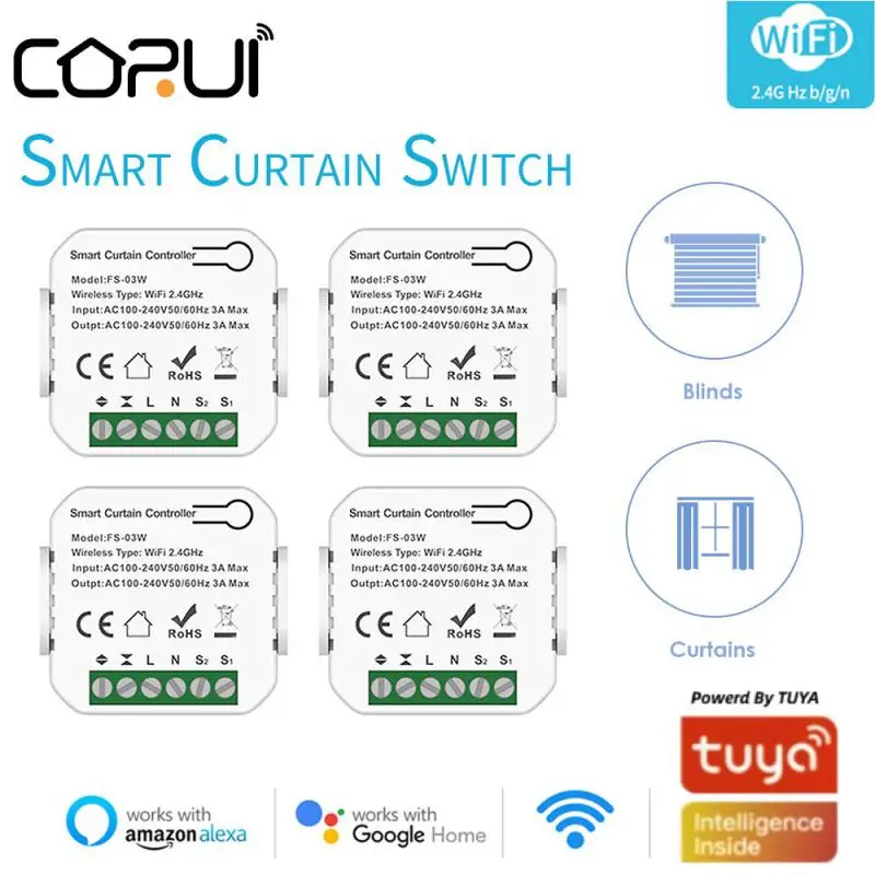 

Tuya WiFi Smart Life Smart Curtain Switch for Roller Shutter Blind Motor Rolling Doors Switch Control With Alexa And Google Home