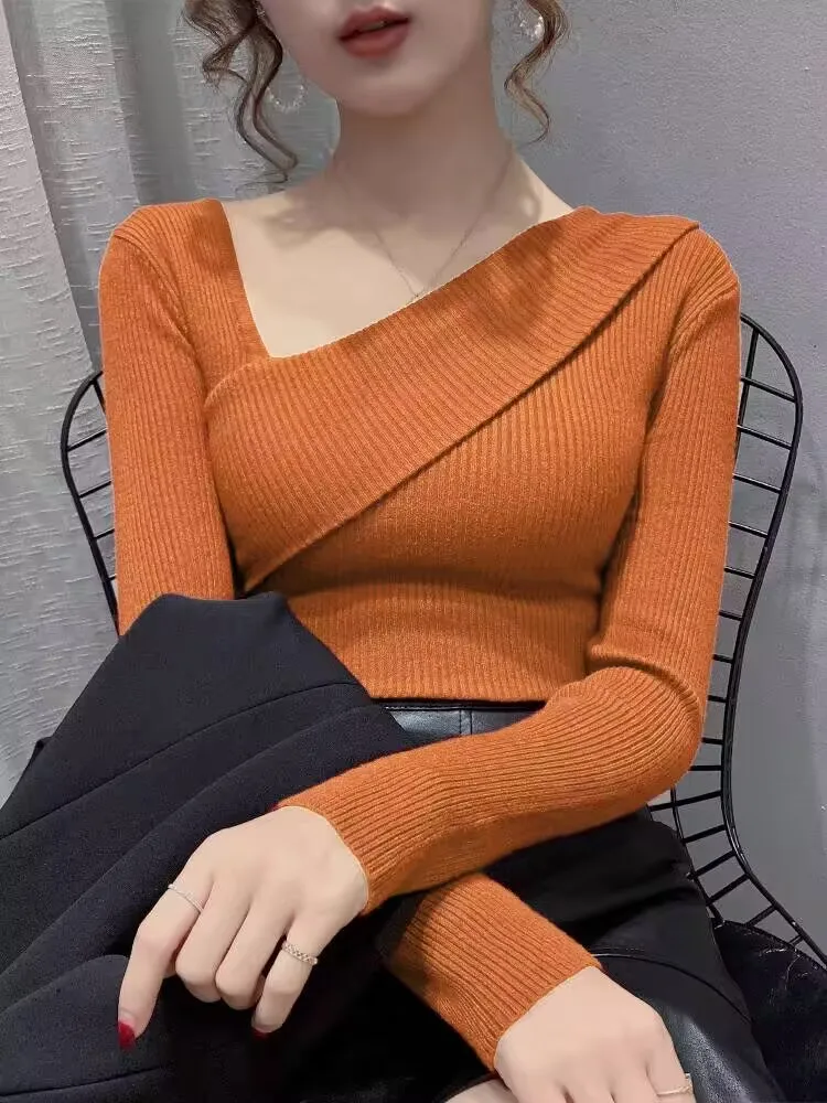 Корейская версия асимметричная блузка женская футболка осень-зима с длинным