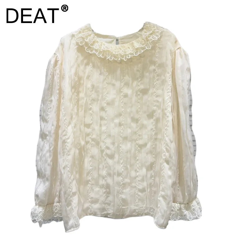 DEAT женская блузка с длинным рукавом элегантная однотонная шифоновая рубашка