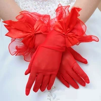 short red black white lace gloves for bride large bow knot summer gloves for women wedding gloves for bride