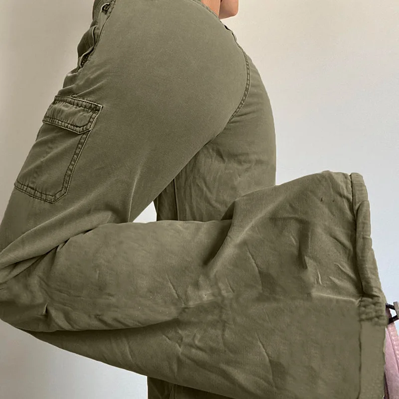 

Зеленые брюки-карго Y2k, женские брюки с рюшами и завязками, Женские Мешковатые брюки с низкой талией в стиле ретро, Джоггеры в стиле Харадзюк...