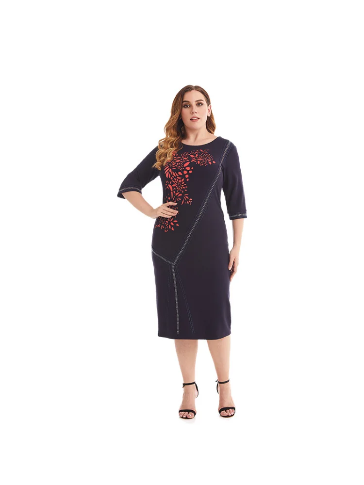 New Summer Oversized Women's Wear Splice Burnt Flower Hot Diamond French Dress plus size dresses