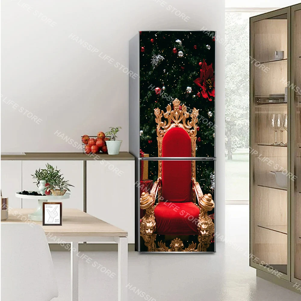 Creative Cute Kitten Wearing Christmas Hat Wall Art Mural for Kitchen Refrigerator Door Wrap Cover Xmas Candy Bar Cat Poster