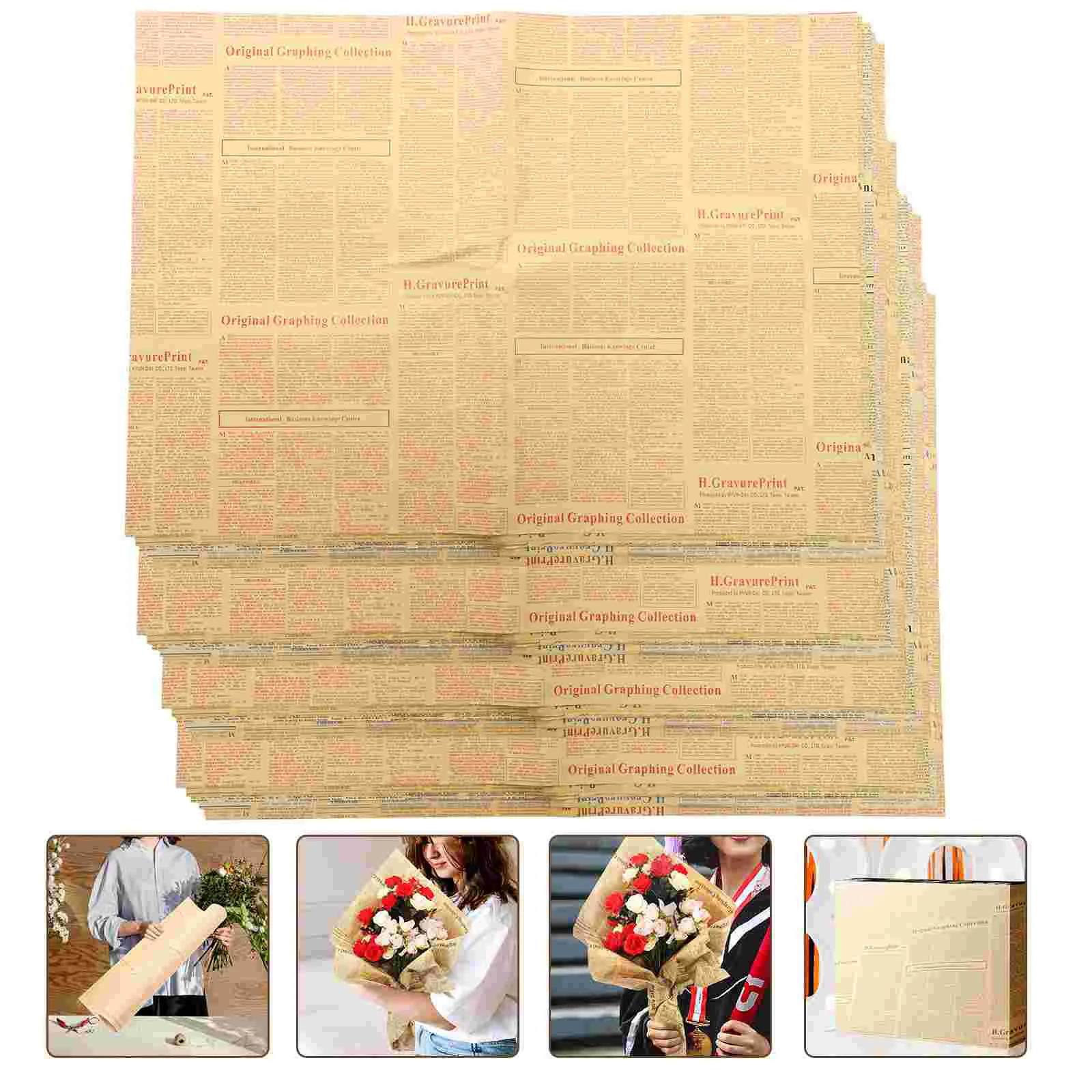 

20pcs Newspaper Brown Vintage Design Delicate Brown Wrapping Paper Flower Wrapper Gift Packing Paper Newspaper Paper