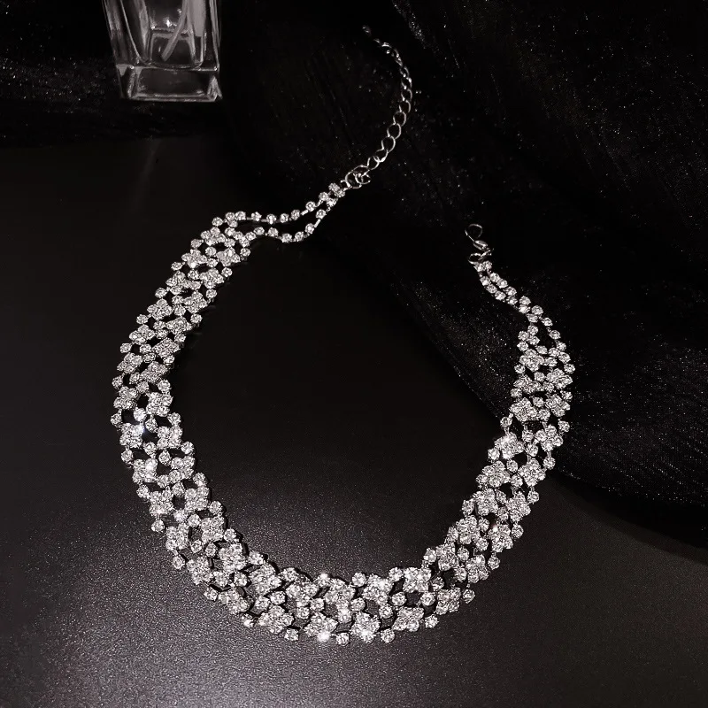 

2023 New Simple Full Diamond Necklace Trend Fashion Exaggerated Sexy Personality Collarbone Chain Jewelry Women