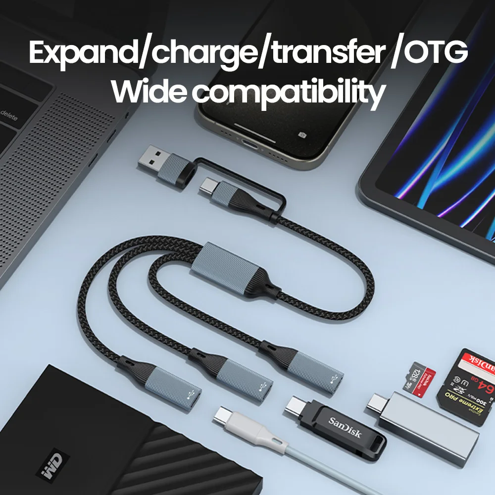 3 в 1 Концентратор типа C USB-концентратор USB C/USB к кабелю Разветвитель нескольких