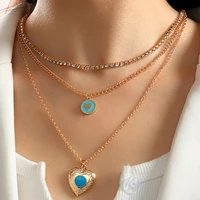 multi layer white crystal love heart pendant necklace for women temperament gold choker necklace layer boho fashion jewelry
