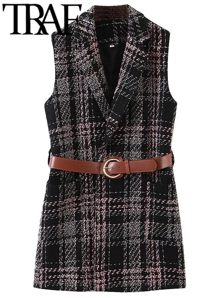 Женская Повседневная безрукавка в клетку с накладными карманами | одежда